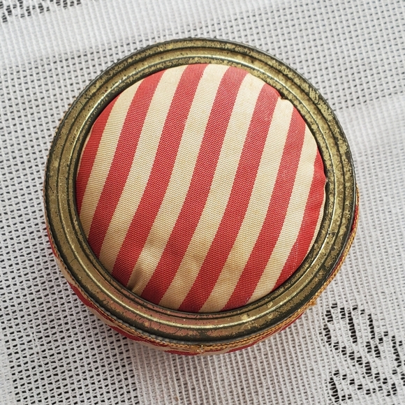 Vintage Ball Canning Jar Lid Pin Cushion Handmade Red White Stripe Dual Sided - Picture 2 of 9
